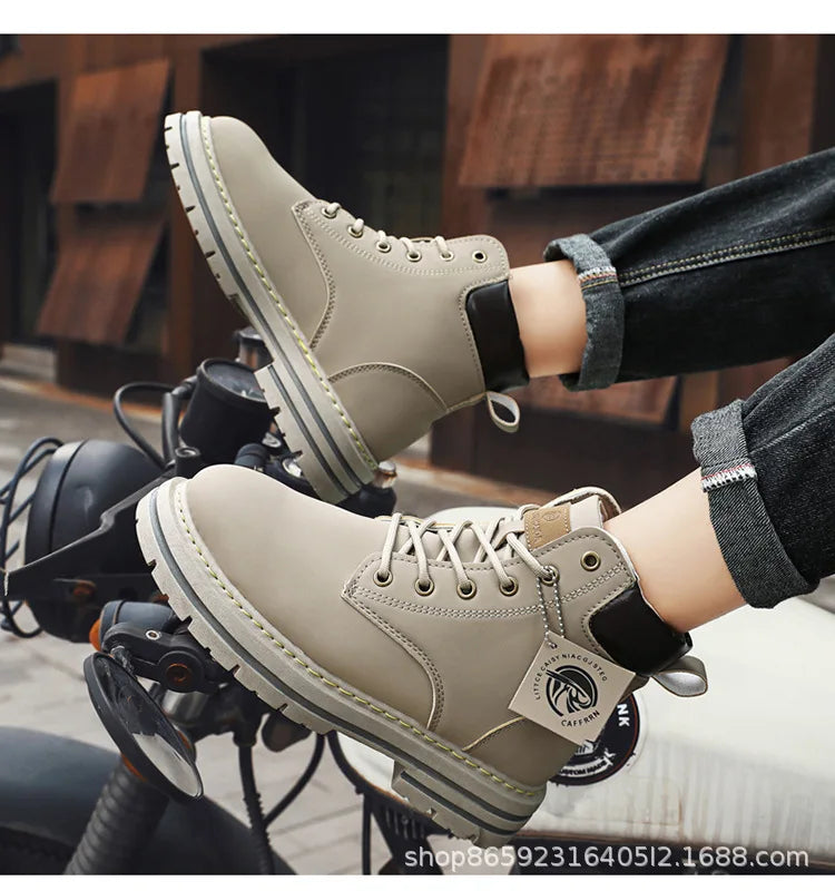 Men's Boots Lace Up 2024 Winter New High Top Leisure All-match Men's Casual Boots Non-slip Trend Rubber Men Flat Boots