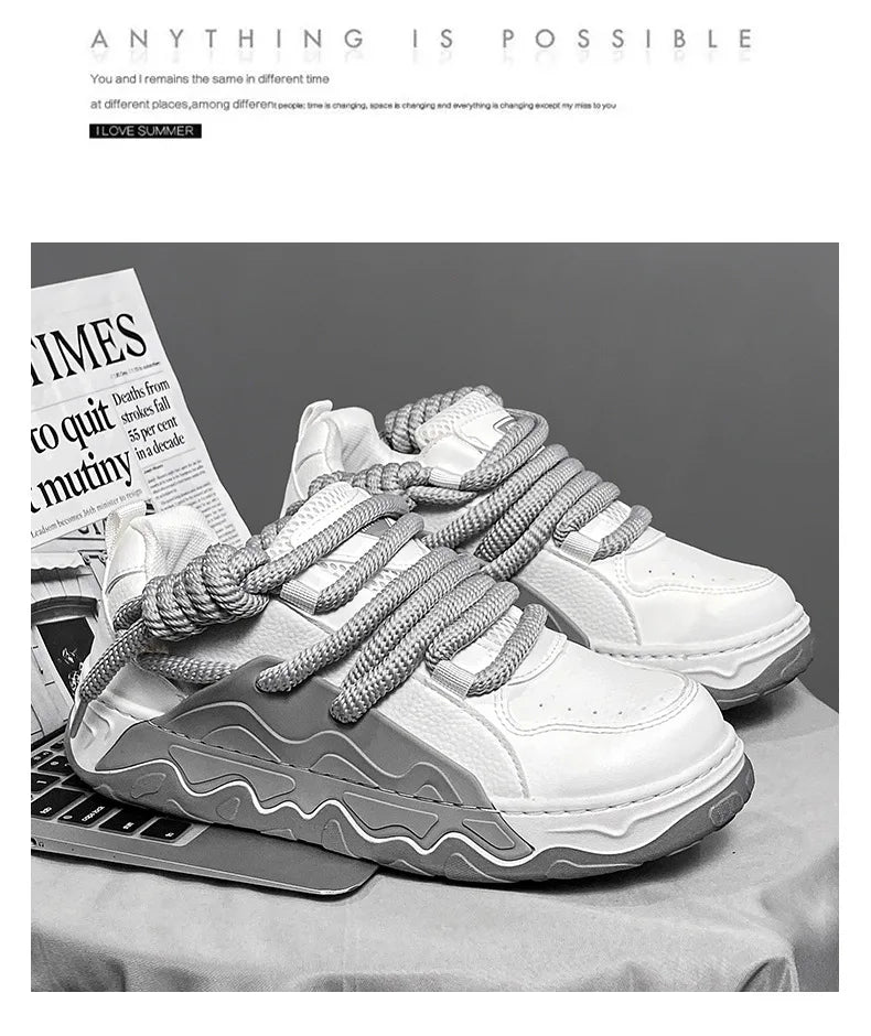 Men Casual Sneaker New Plush Lining White Sports Shoes Anti Slip Comfort Male Students Running Thick Soled Lace Up Shoes