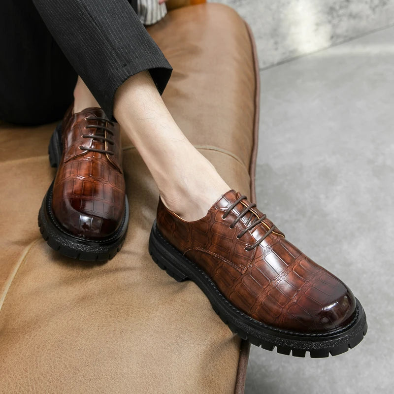 2024 Men's Thick soled Oxford Shoes Fashion Versatile Breathable Office Classic Business Luxury Designer Formal Crocodile Shoes