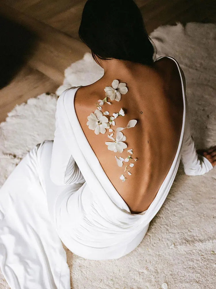 GACVGA Backless Long Sleeve Maxi Dress For Women 2024 Autumn Winter New High Waist White Ruched Sexy Bodycon Long Dress