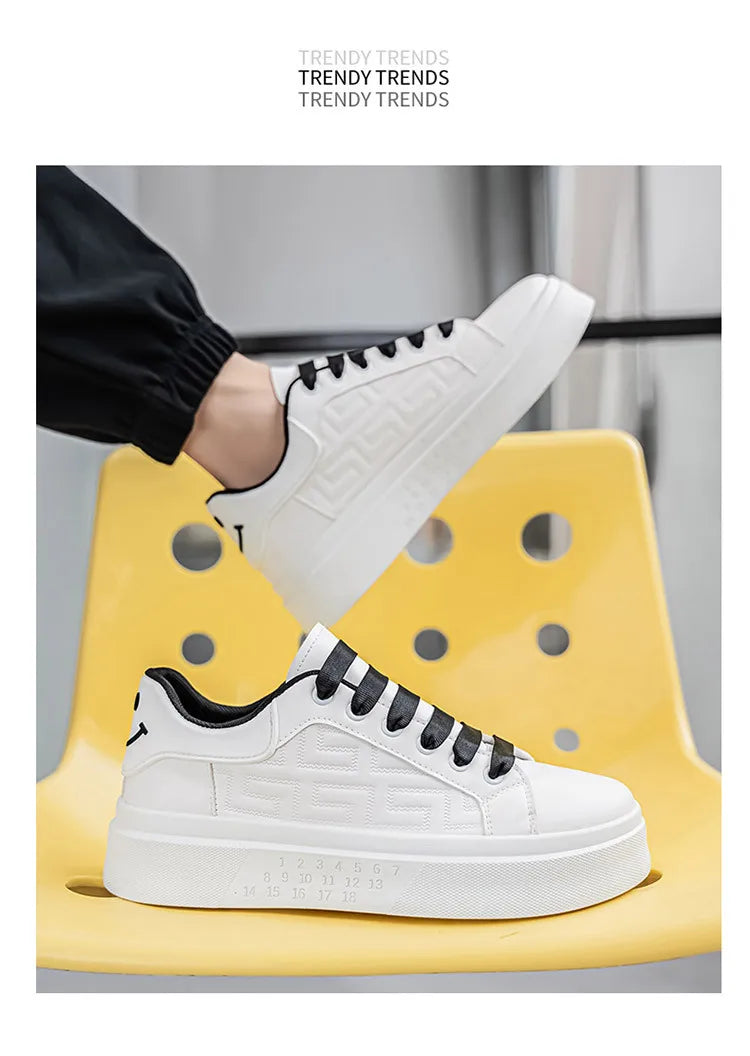2025 Men's Breathable White Sneakers - Thick-Soled Casual Shoes, Comfortable Walking Shoes for Spring