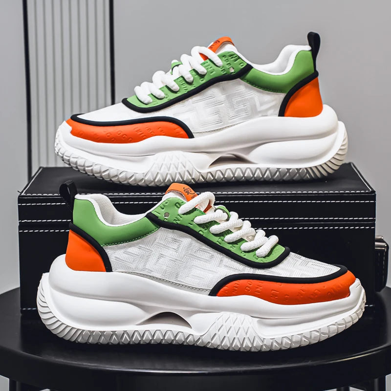 Chunky Sneaker Men Designer Hollow Sole Sport Shoes Fashion Casual Leather Fabric Breathable Height Increased Platform Gym Shoes
