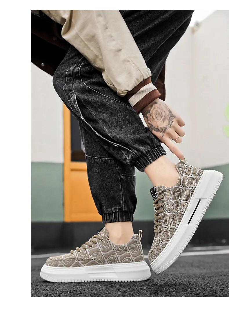 Sneakers Men New Fashion Prints Men's Platform Canvas Shoes Low Top Designer Casual Loafers Flat Vulcanized Shoes Men Footwear