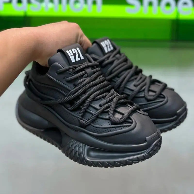 Men's Casual Shoes Solid Color Sneakers Trend Lace Up Running Shoes Outdoor Running Shoe Height Increased Platform Shoes for Men