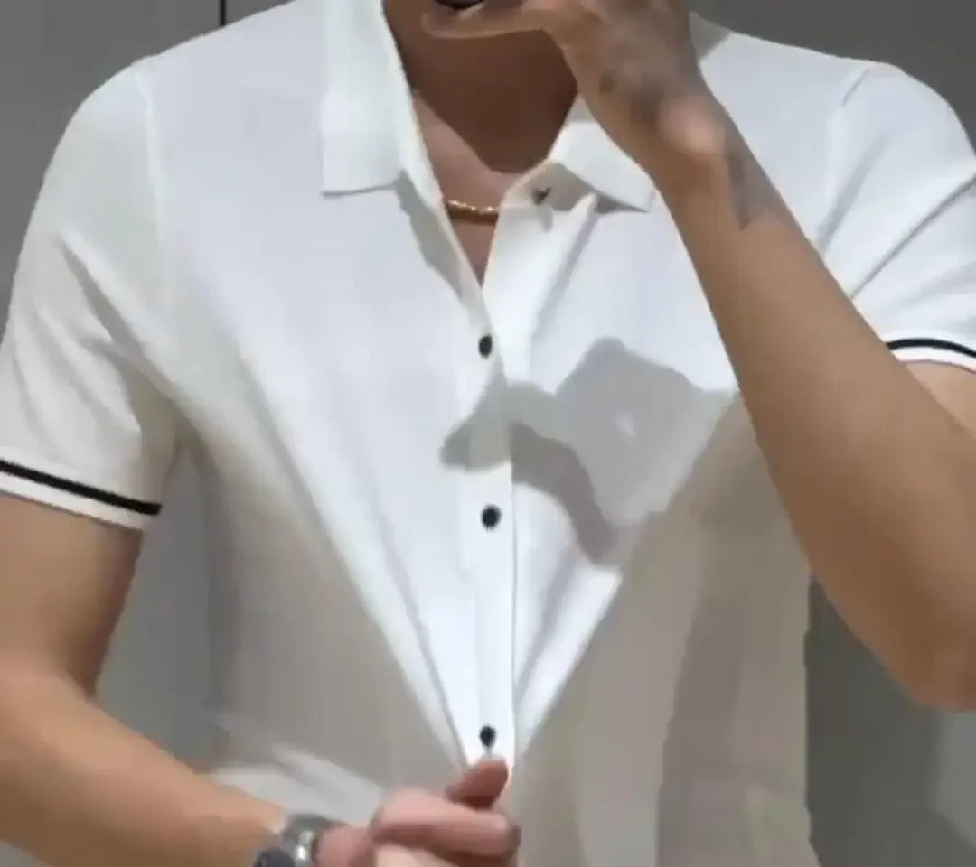 Luxury Fashion Golf Shirts Stripe Lapel Slim Appear Thin Polo T Shirts Business Casual Polo Men's Short Sleeved Top Summer 2025