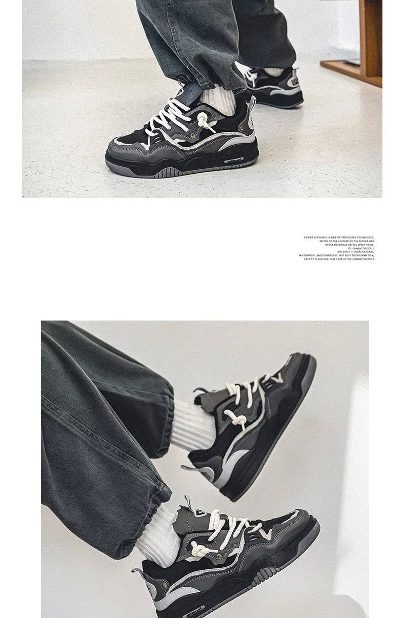 Men's Vulcanized Shoes Trendy Personalized Teenagers Casual Shoes Round Toe Lace-Up Plus Size Platform Shoes Men Shose For Sale