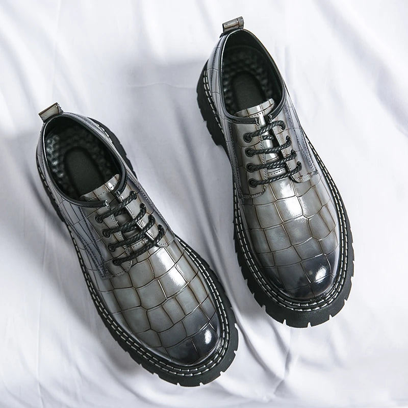 Fashion Thick Bottom Man Oxford Footwear Lace-Up Outdoor Male Shoes Fashion Casual Shoes Artificial Leather Mens Business Shoes