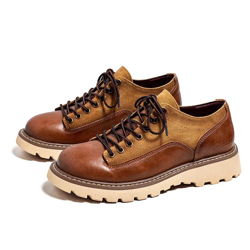British Style Men's Work Shoes American Thick Soled Casual Shoes Men's Leather Trendy Shoes Retro Style Luxury Shoes