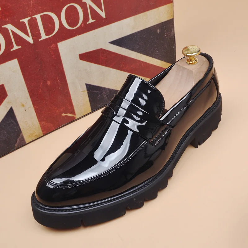 men's fashion wedding party dress patent leather shoes slip-on lazy shoe black trend platform loafers gentleman sneakers zapatos