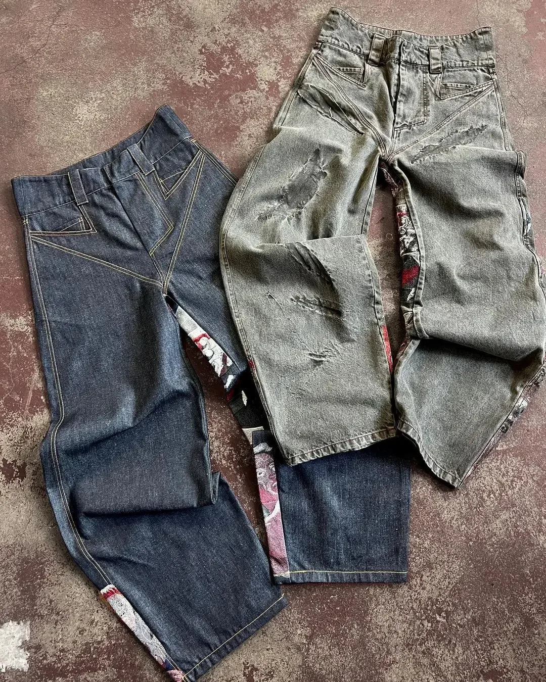 Streetwear Y2K Jeans Mens Womens Casual Hip Hop Punk Baggy Jeans Retro Oversized Graphic Embroidery High Waisted Wide Leg Jeans