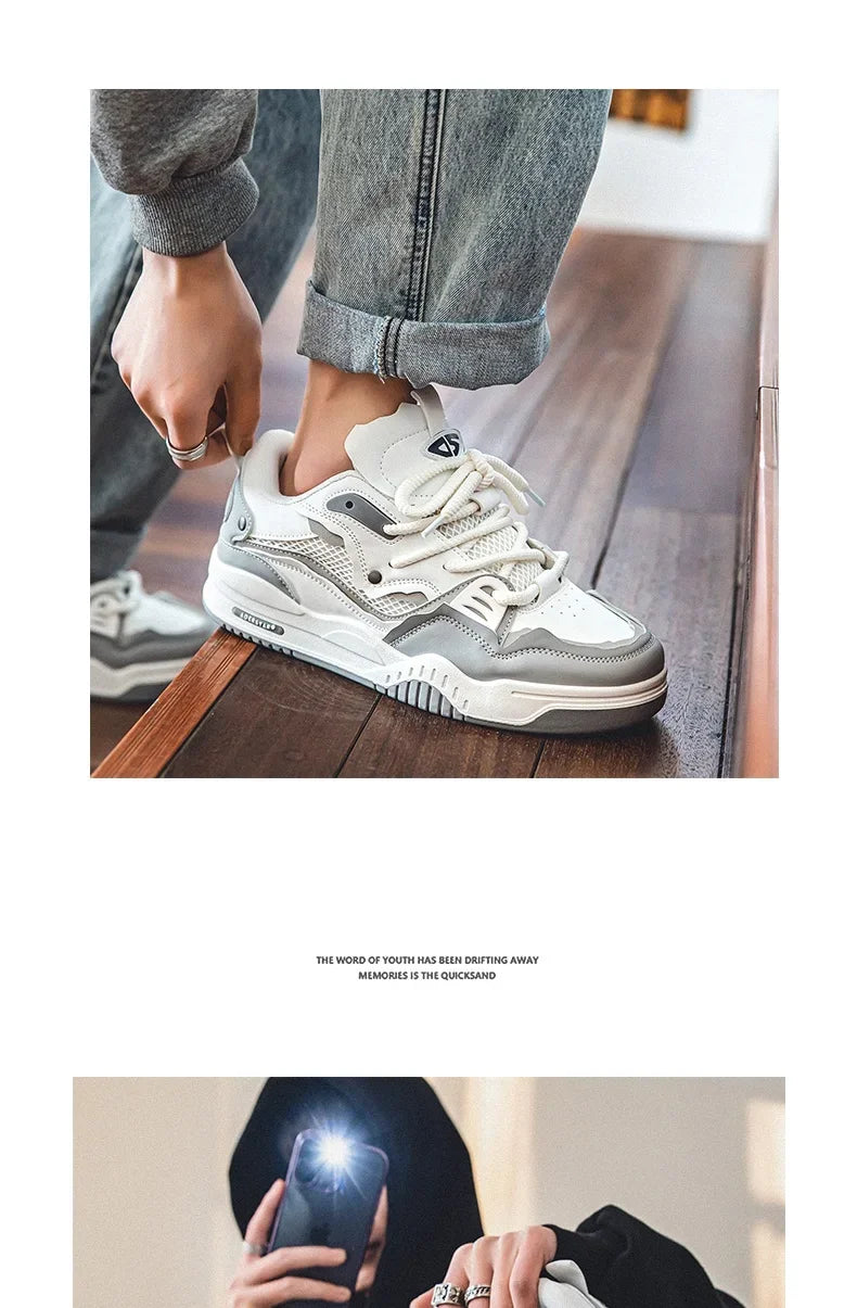 Men's Vulcanized Shoes Trendy Personalized Teenagers Casual Shoes Round Toe Lace-Up Plus Size Platform Shoes Men Shose For Sale