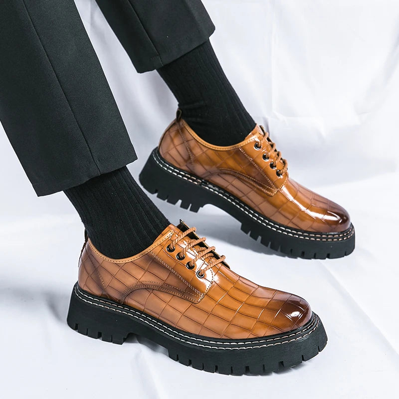 Derby Thick soled Men's Shoes Trendy British style Leisure Outdoor Fashion Party Plus Size Daily office youth leather shoes