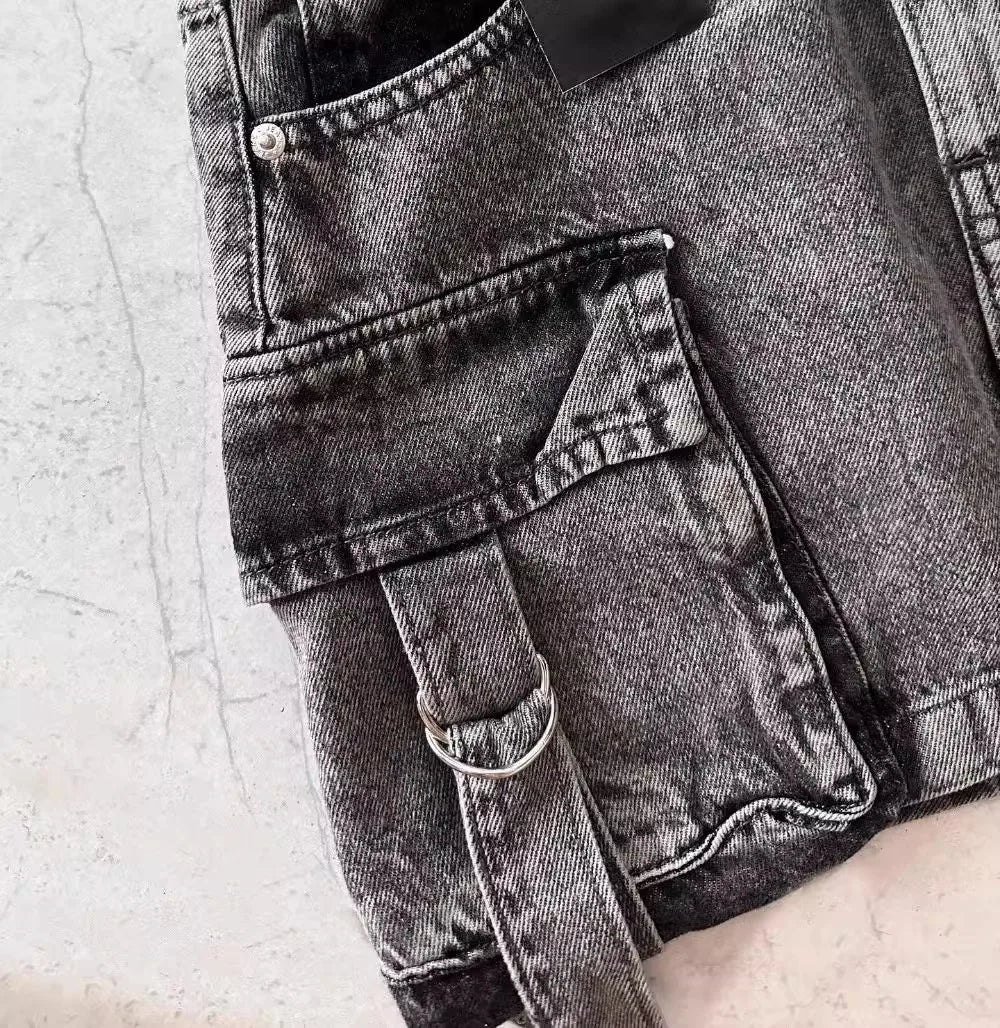 Euphoria Women Vintage Y2K Style High Street Pockets Sexy Skirts 2025 Spring Casual High Waist Vintage Hotsweet Mini Denim Skirt