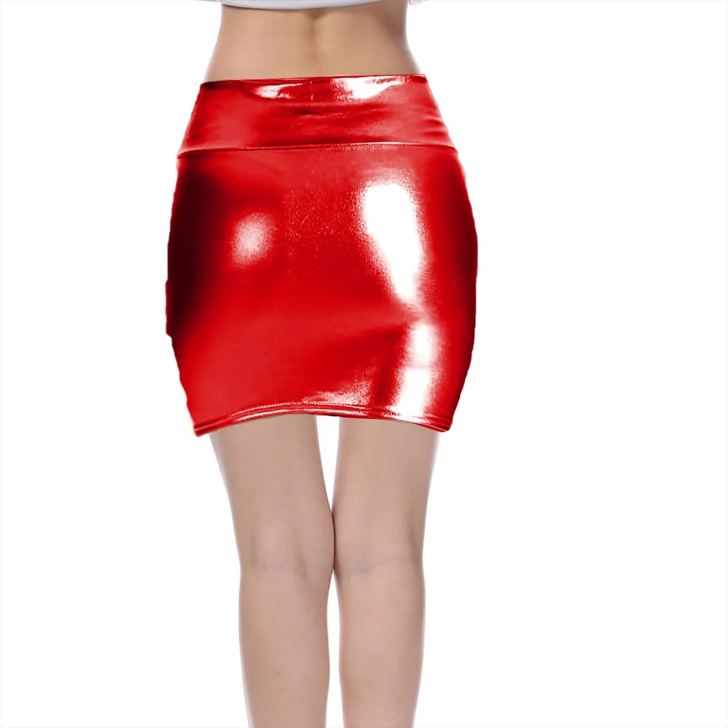 Sexy PU Leather Short Skirts for Women Club Prom Performance Solid High Waist Mini Skirt Gold Red Shine Bright Fladas Mujer XXL