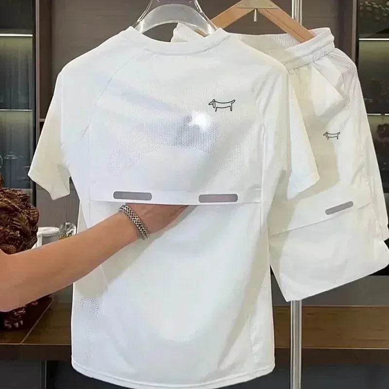 Summer cool feeling casual men's golf suit sports shirt and pants 2-piece quick drying breathable popular quality golf clothing