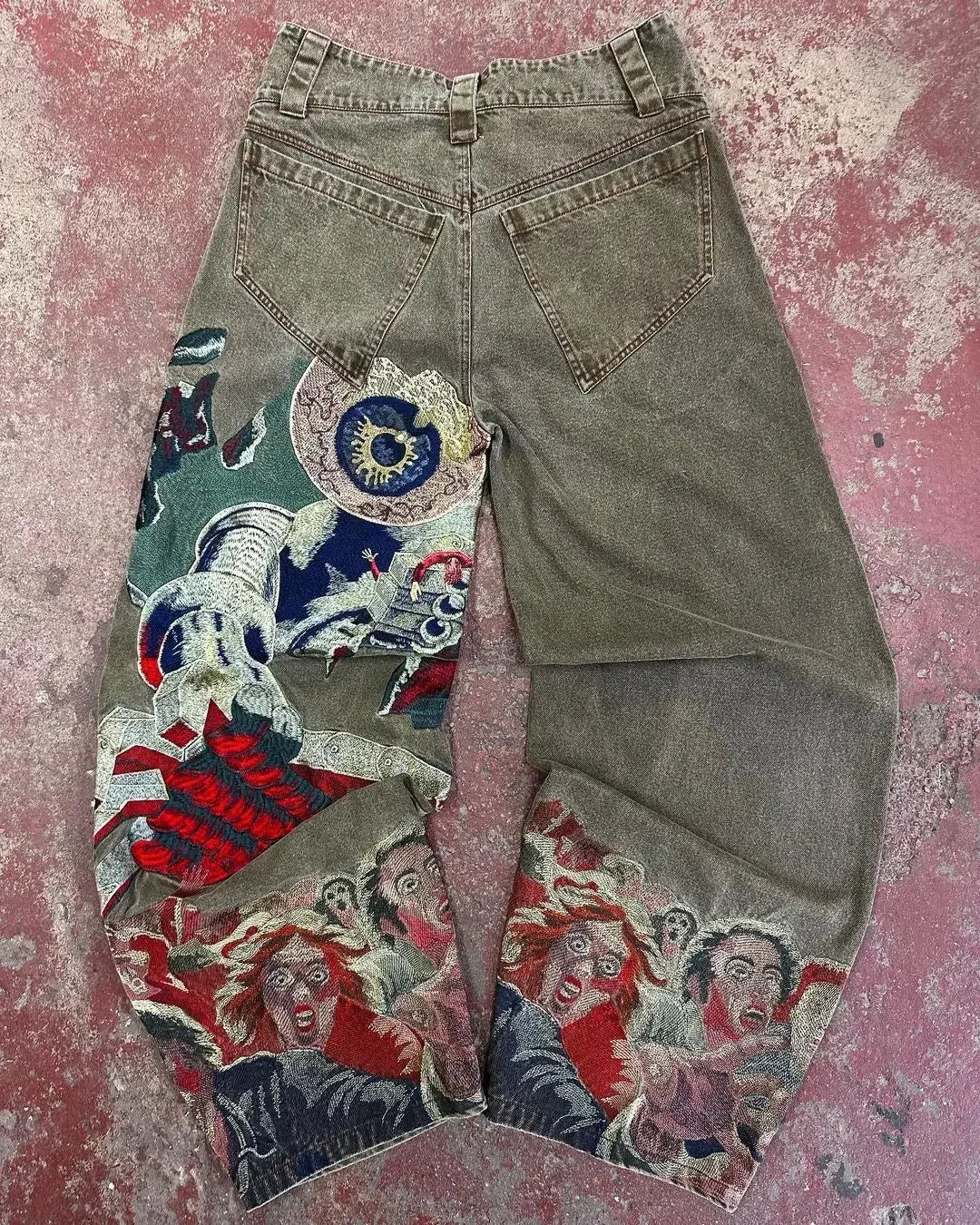 Streetwear Y2K Jeans Mens Womens Casual Hip Hop Punk Baggy Jeans Retro Oversized Graphic Embroidery High Waisted Wide Leg Jeans