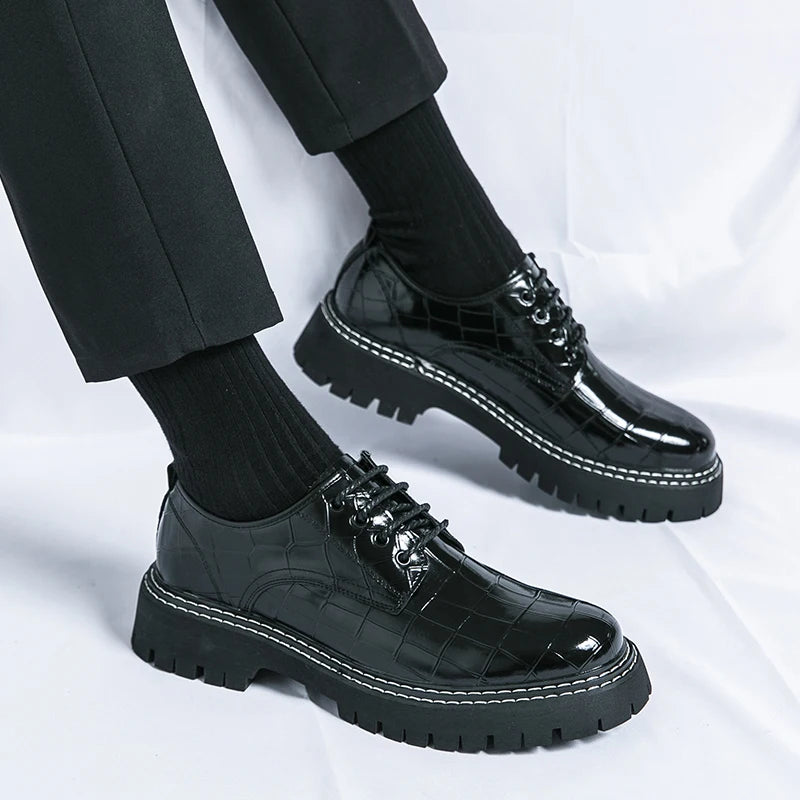 Derby Thick soled Men's Shoes Trendy British style Leisure Outdoor Fashion Party Plus Size Daily office youth leather shoes