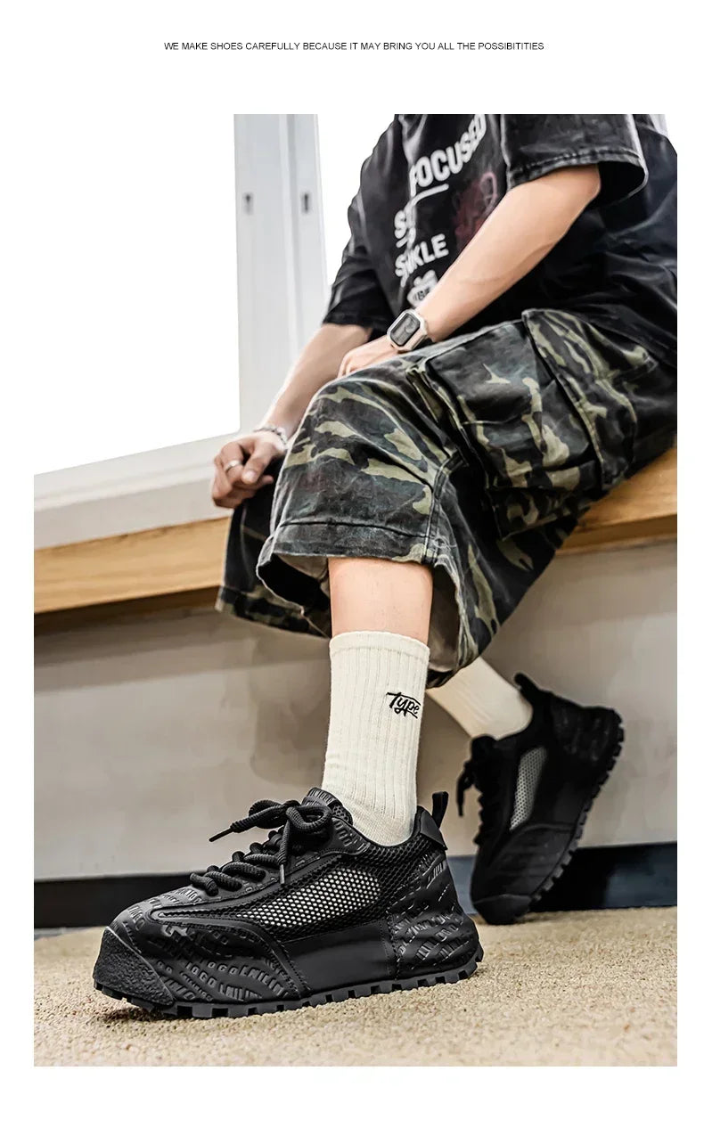New 2025 Spring Large-mesh, High-quality Lace-up Mesh, High-quality Breathable and Fashionable Thick-soled Casual Shoes