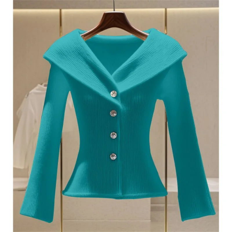 Cardigan Sweaters Jacket Women Fashion Autumn New V-Neck Elegant High Quality Casual Coat Female Short Slim Knitted Ladies Tops
