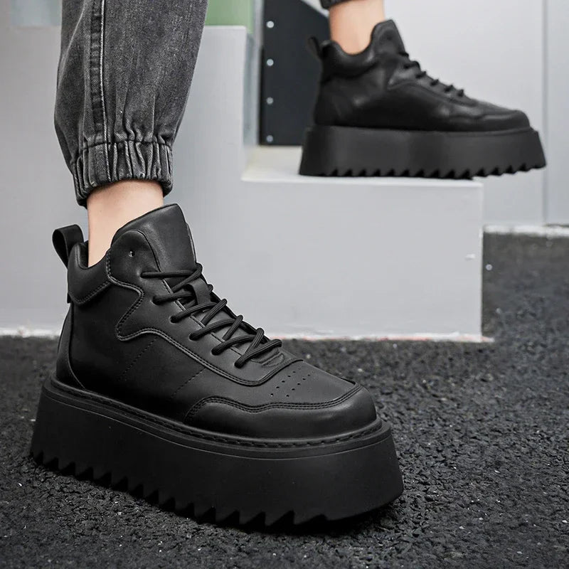 2025 New Mens Shoes High Top Male Sneakers Leather Platform Shoes Comfortable Outdoor Men Running Shoes Breathable Tenis Hombres