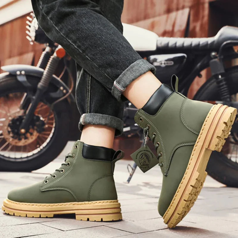 High Top Boots Men's Leather Shoes Fashion Outdoor Ankle Boots for Men Lace-Up Comfortable Male Boots Non Slip Flat Boot Botas