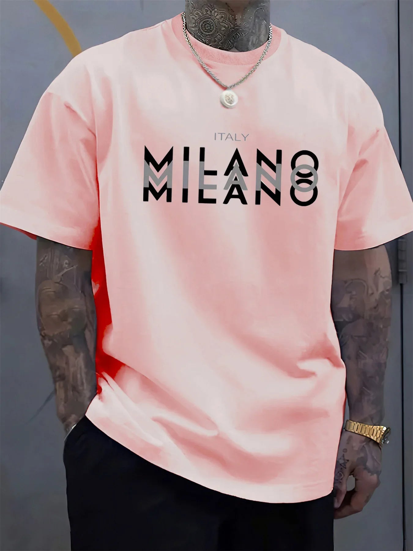 Summer men's comfortable round neck short-sleeved casual T-shirt Italian Milan print pattern
