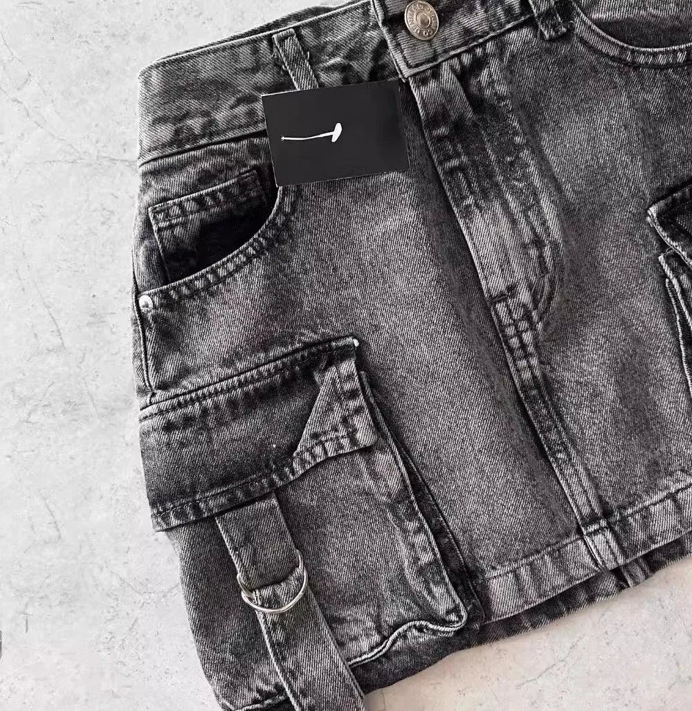 Euphoria Women Vintage Y2K Style High Street Pockets Sexy Skirts 2025 Spring Casual High Waist Vintage Hotsweet Mini Denim Skirt
