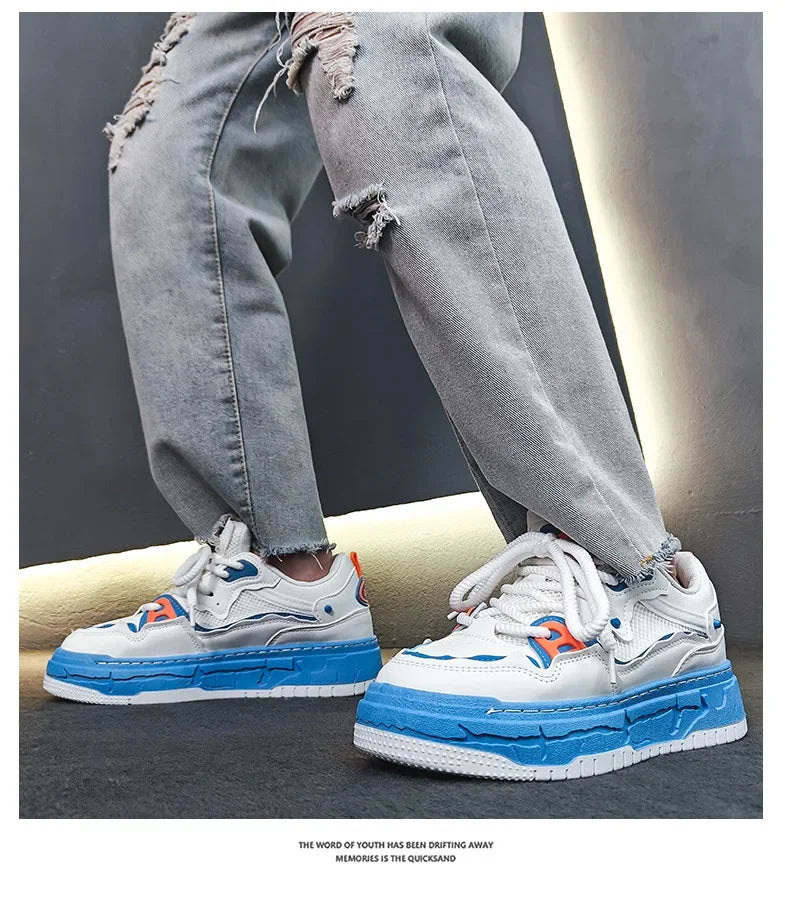 2023 Autumn New Niche Trendy Flat Board Shoes Korean Style Versatile Teenage Thick Bottomed Casual Sport Men's Shoes