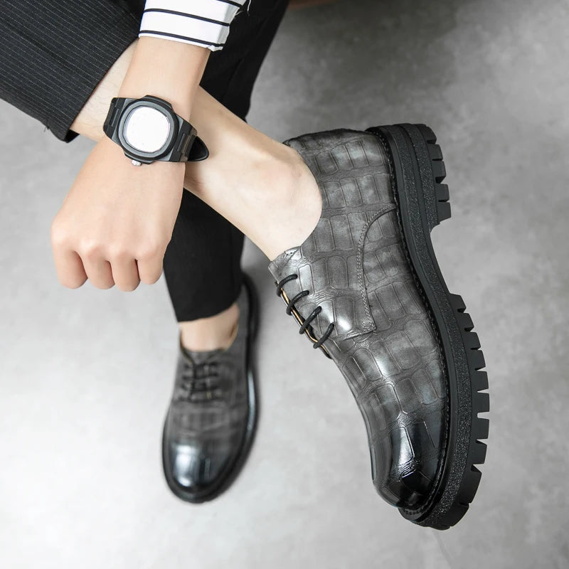 2024 Men's Thick soled Oxford Shoes Fashion Versatile Breathable Office Classic Business Luxury Designer Formal Crocodile Shoes