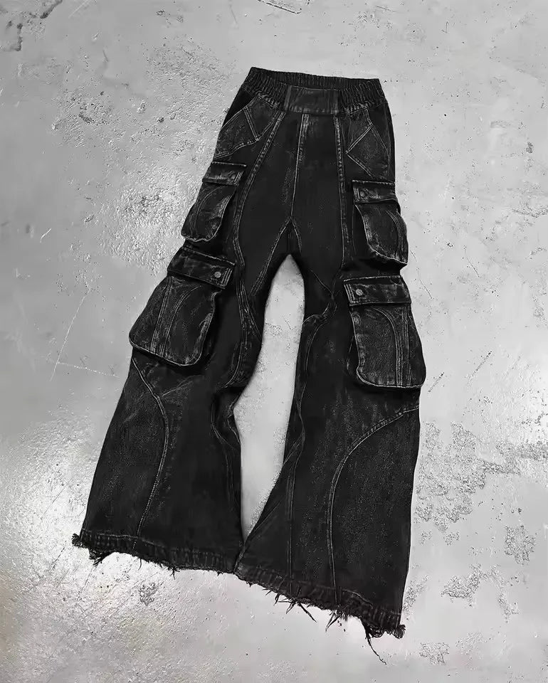 European and American oversized pocket washed wide leg straight leg jeans men's y2k Harajuku high street denim wide leg pants