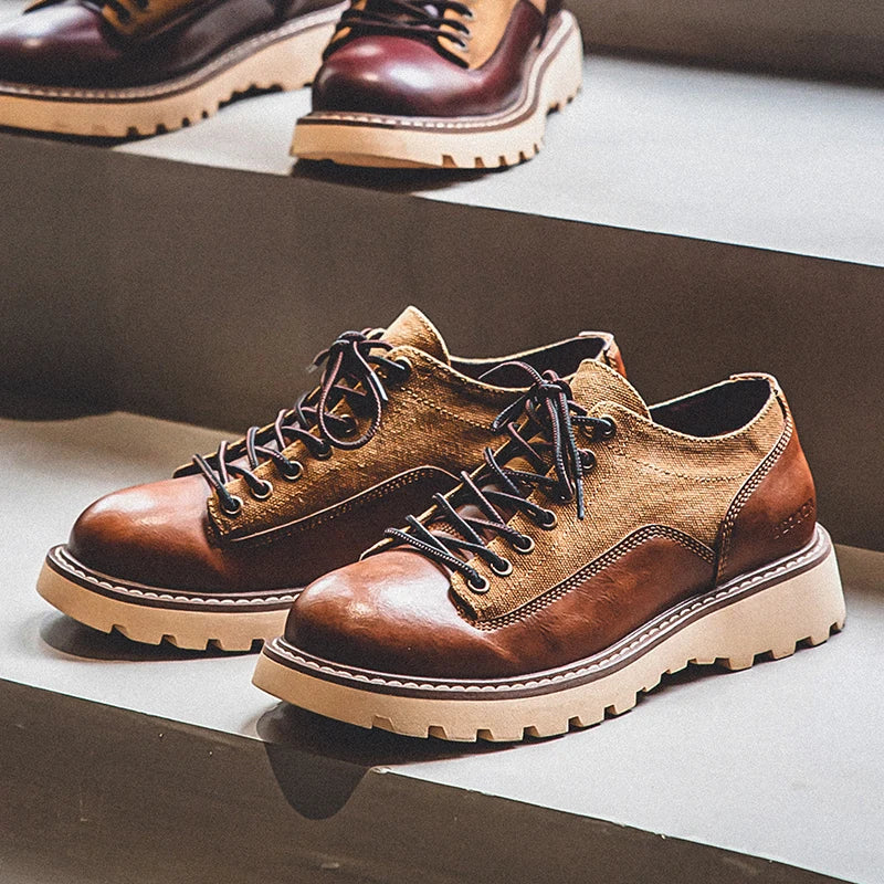 British Style Men's Work Shoes American Thick Soled Casual Shoes Men's Leather Trendy Shoes Retro Style Luxury Shoes