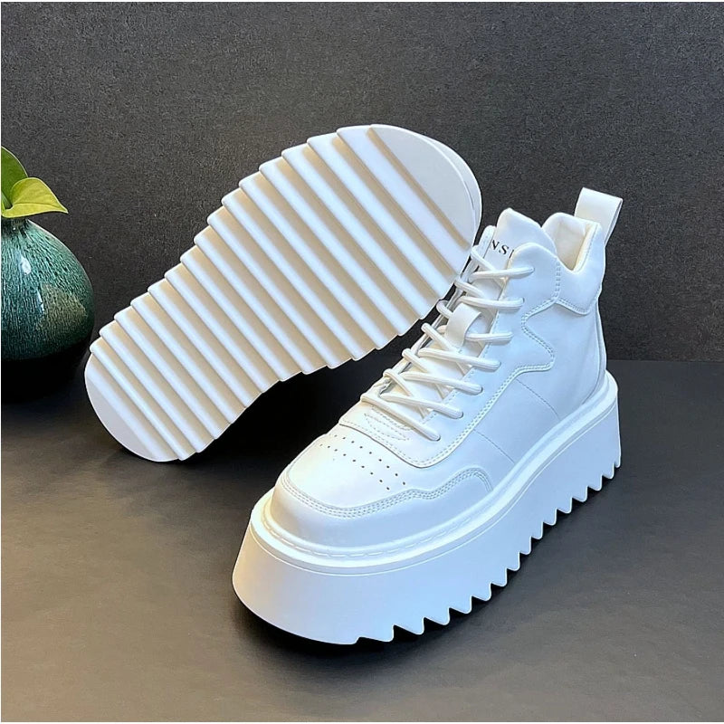 2025 New Mens Shoes High Top Male Sneakers Leather Platform Shoes Comfortable Outdoor Men Running Shoes Breathable Tenis Hombres
