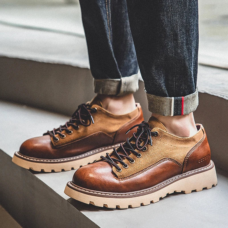 British Style Men's Work Shoes American Thick Soled Casual Shoes Men's Leather Trendy Shoes Retro Style Luxury Shoes