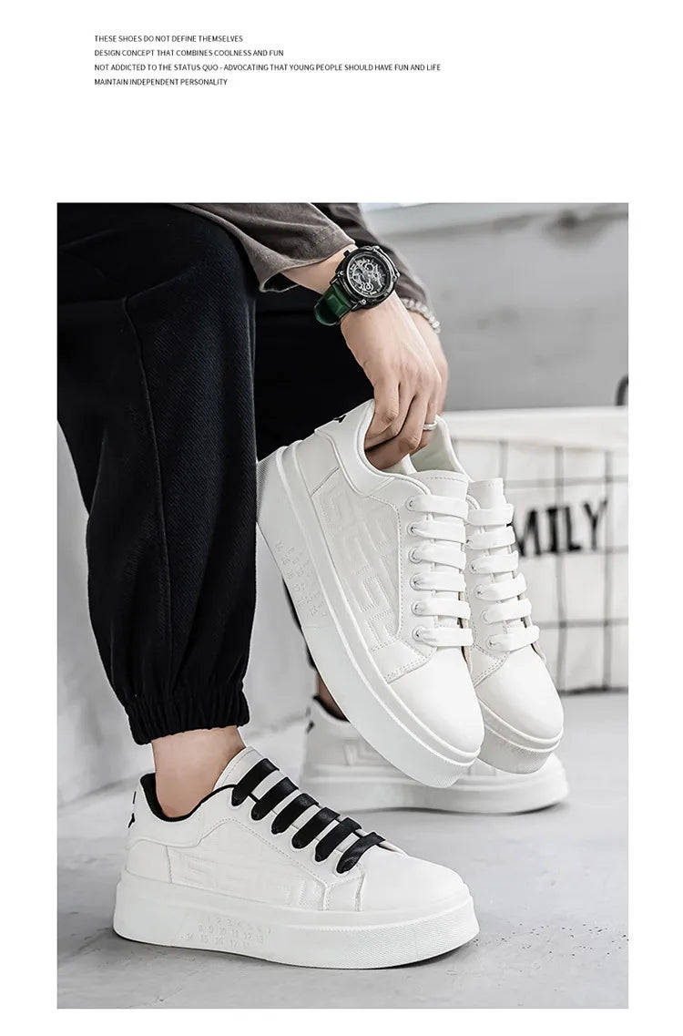 2025 Men's Breathable White Sneakers - Thick-Soled Casual Shoes, Comfortable Walking Shoes for Spring