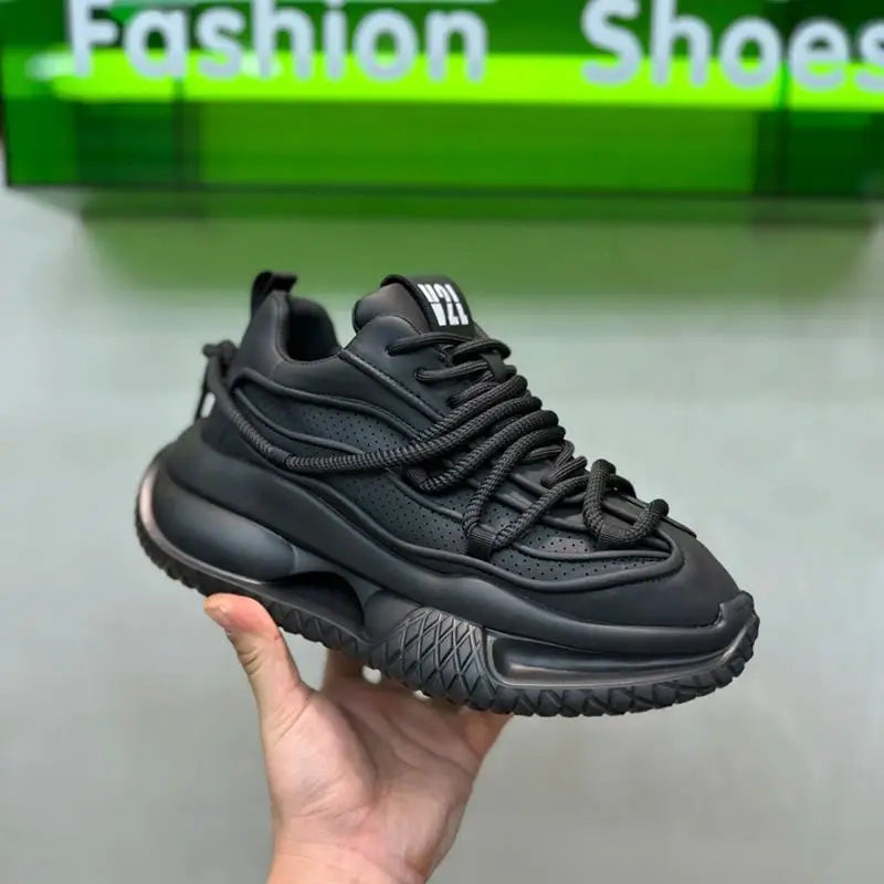 Men's Casual Shoes Solid Color Sneakers Trend Lace Up Running Shoes Outdoor Running Shoe Height Increased Platform Shoes for Men