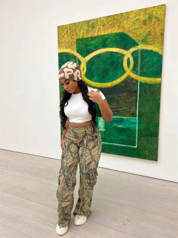 Summer Outfits y2k Clothes Streetwear Print Pants For Women Gray Casual Trousers Baggy High Waist Wide Leg Pants Trousers