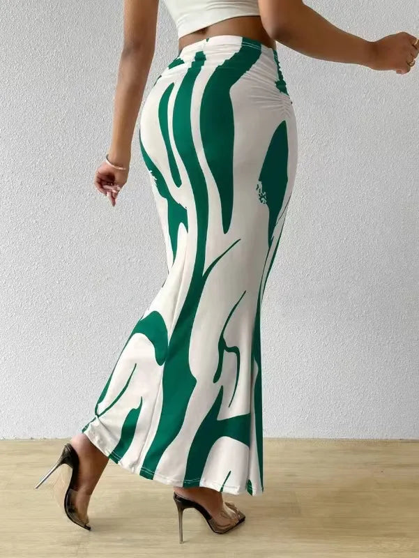 Long Skirts For Women Dressy Casual Graphic Zebra Print Pleated Skirts Spring New Fashion Elastic High Waist Geometry Streetwear