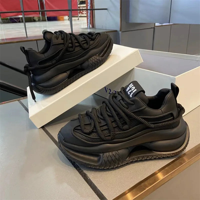 Men's Casual Shoes Solid Color Sneakers Trend Lace Up Running Shoes Outdoor Running Shoe Height Increased Platform Shoes for Men