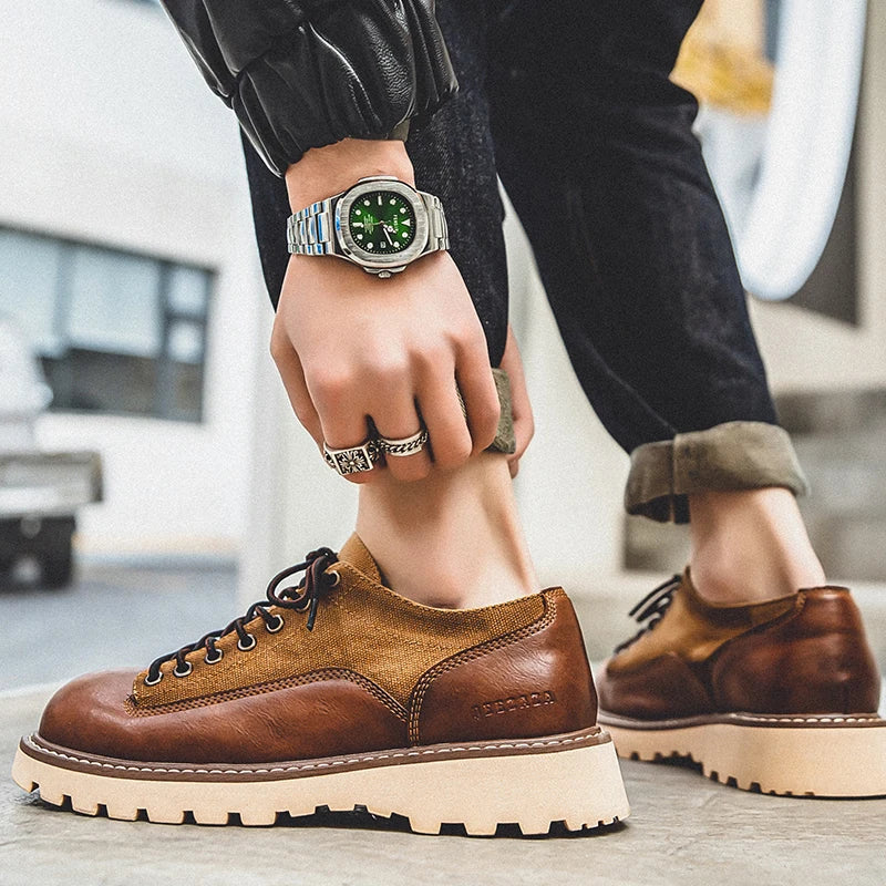 British Style Men's Work Shoes American Thick Soled Casual Shoes Men's Leather Trendy Shoes Retro Style Luxury Shoes