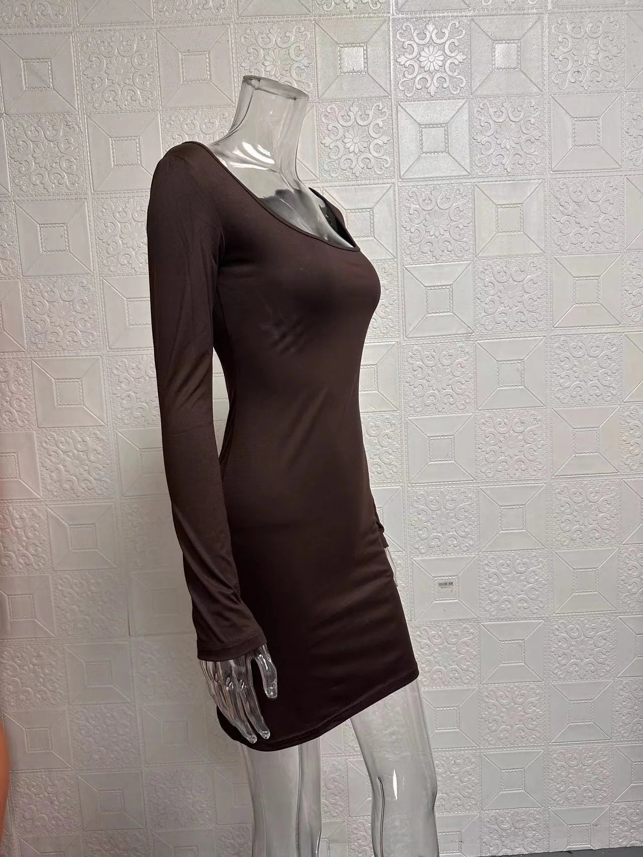 Fashionable minimalist round neck slimming wrap around hip dress