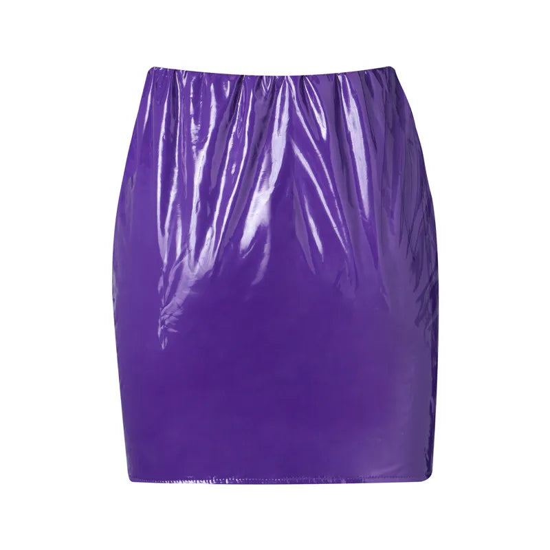 Women High Waist Pu Leather Skirts Solid Black Red Orange Sexy Pencil Mini Skirts