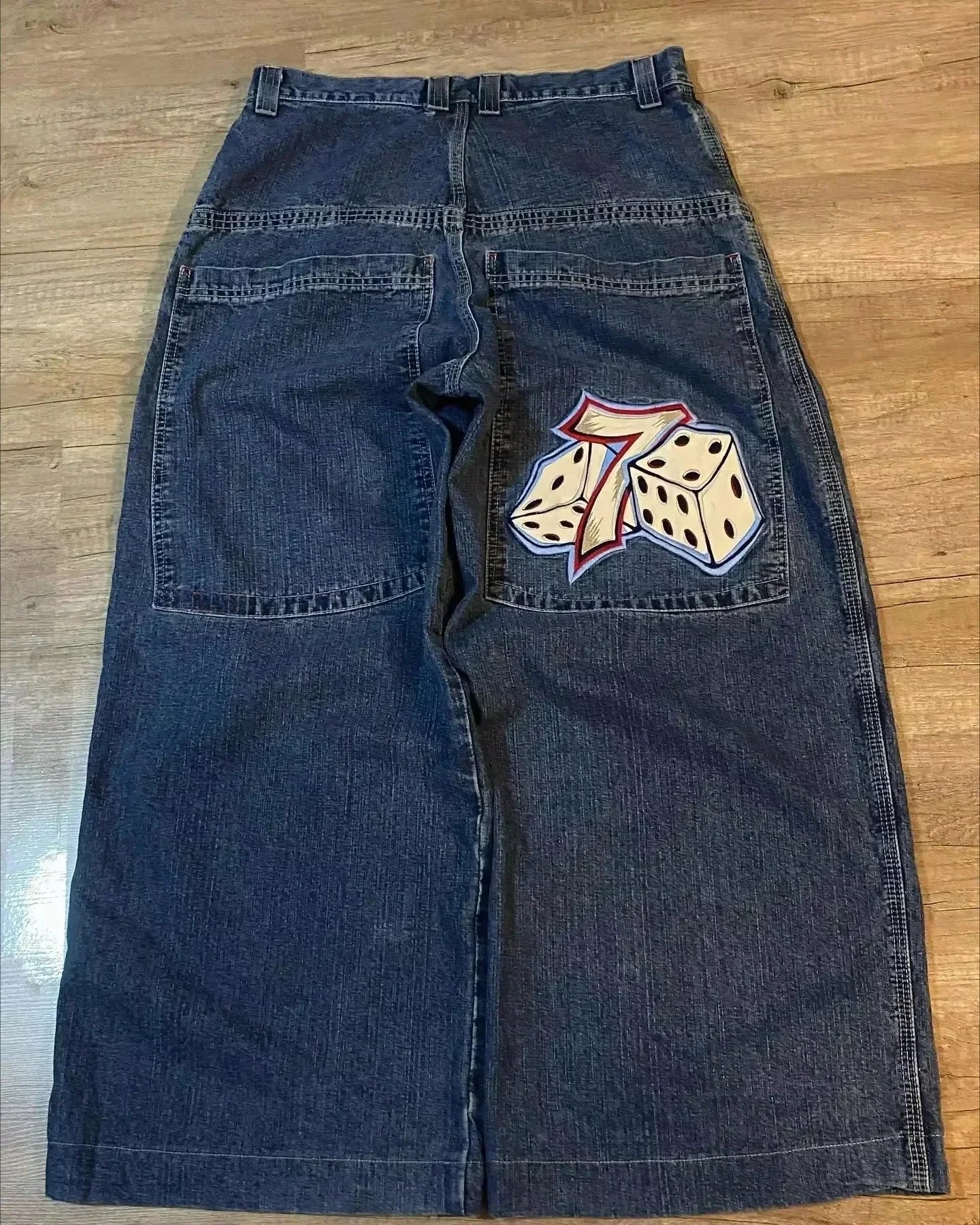 Harajuku Embroidered Baggy Jeans Men Women Hip Hop Vintage Black Wash Baggy Jeans Low Rise Wide Leg Pants American Y2K Clothes