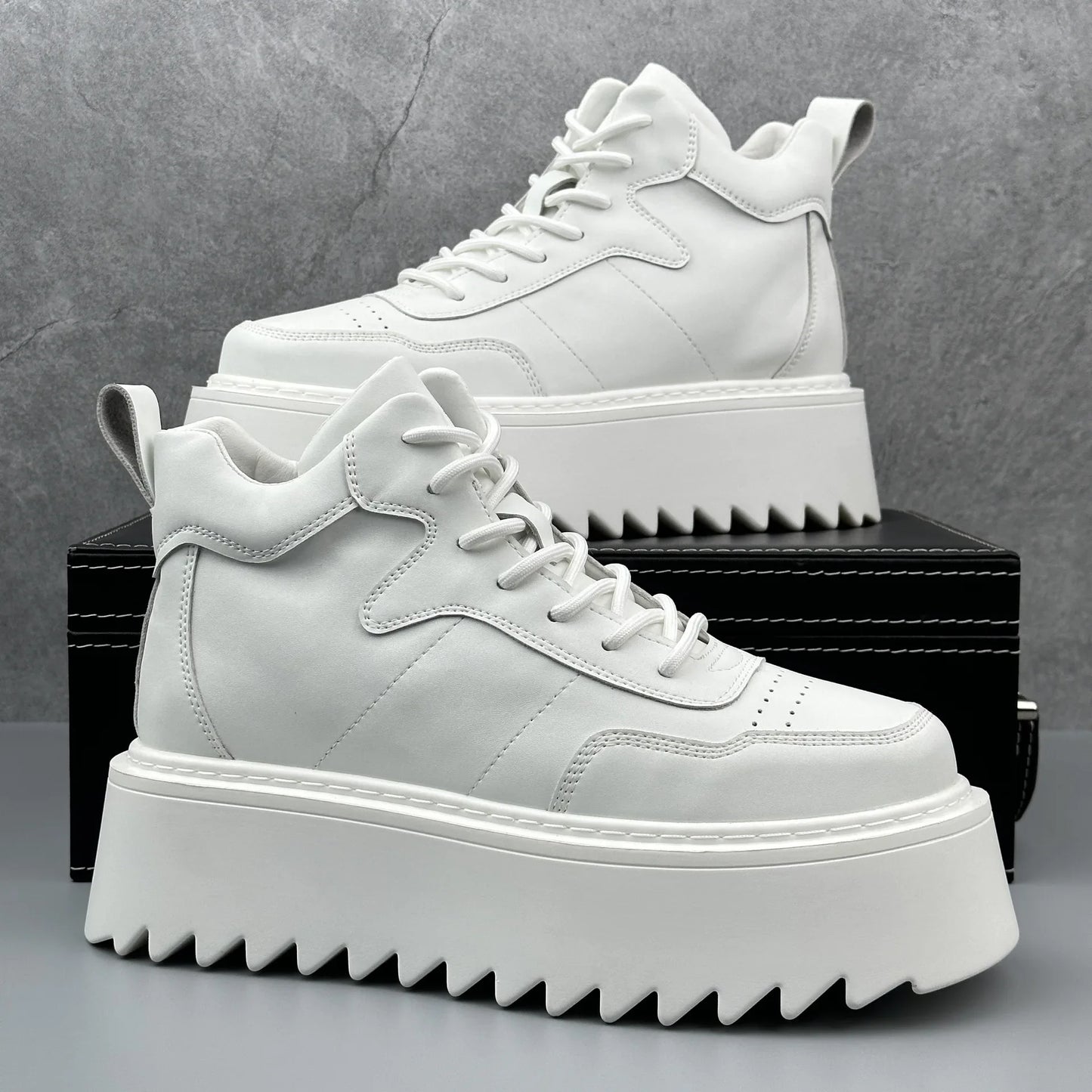 2025 New Mens Shoes High Top Male Sneakers Leather Platform Shoes Comfortable Outdoor Men Running Shoes Breathable Tenis Hombres