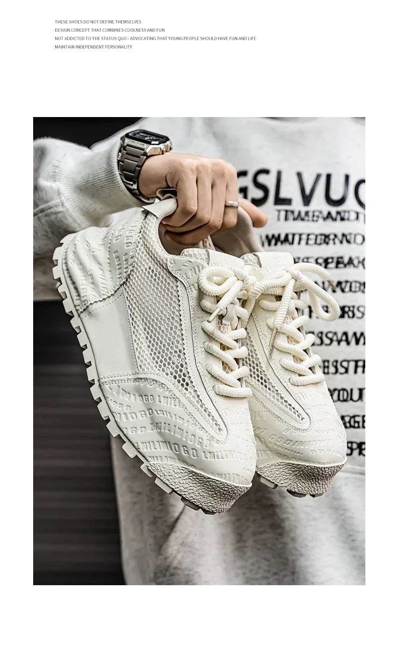 New 2025 Spring Large-mesh, High-quality Lace-up Mesh, High-quality Breathable and Fashionable Thick-soled Casual Shoes