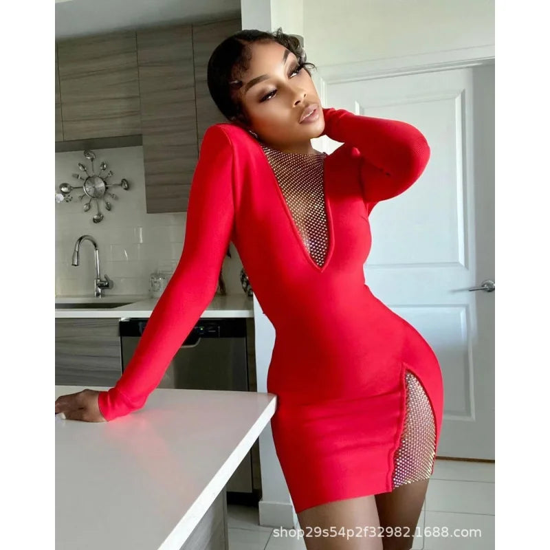 2025 New Arrival Diamond-encrusted See-through Dress Nightclub Tight-fitting Sexy Formal Dress