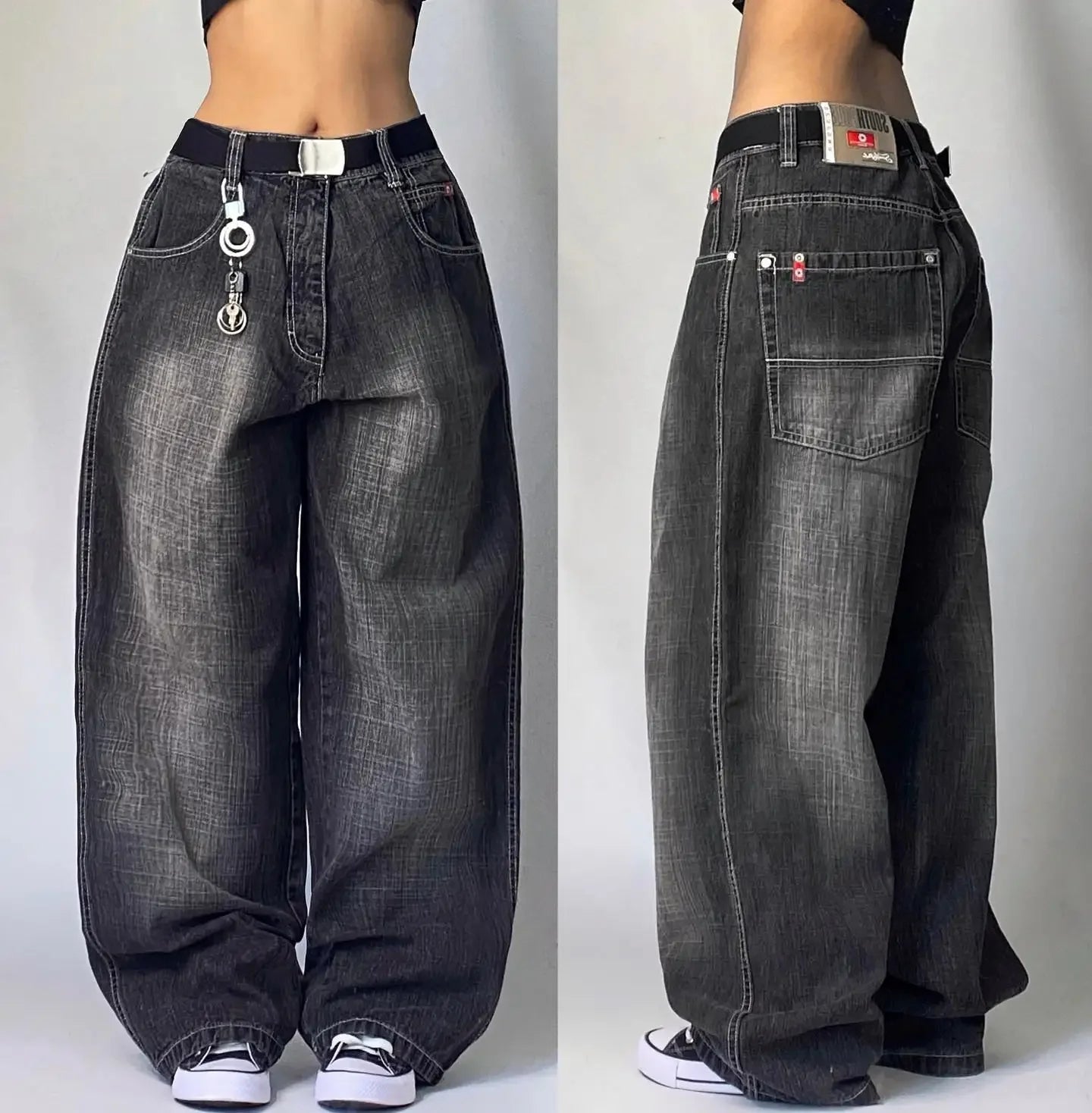 Y2K American New Hole Oversized Printing Washed Old Casual Jeans Men Punk Fashion Vintage Hip Hop High Waist Wide Leg Pants