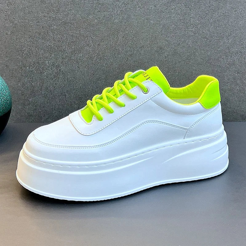 Men's Height Increasing Shoes New White Fashion Breathable Thick Soled Flat Shoes Trend Versatile Casual Board Shoes man