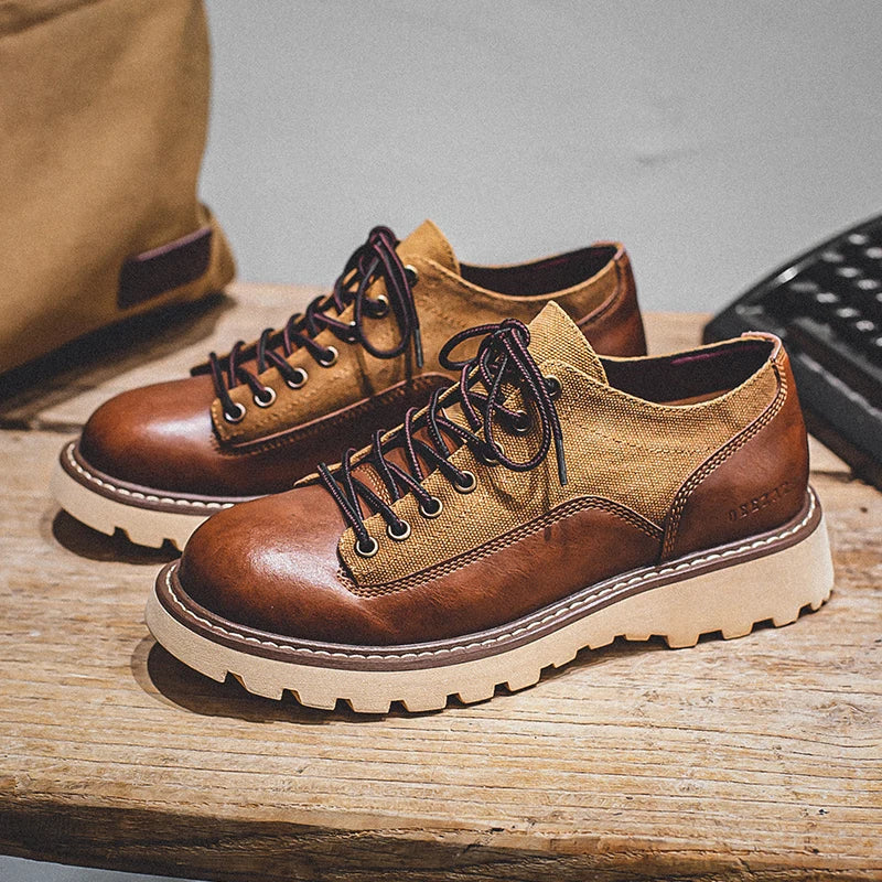 British Style Men's Work Shoes American Thick Soled Casual Shoes Men's Leather Trendy Shoes Retro Style Luxury Shoes