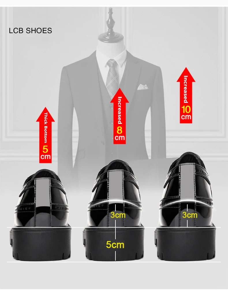 New Men Dress Shoes Elevator Shoes Genuine Leather Increase Business Lift Shoes Bright Upper For Man 8cm 10cm Heightening Shoes
