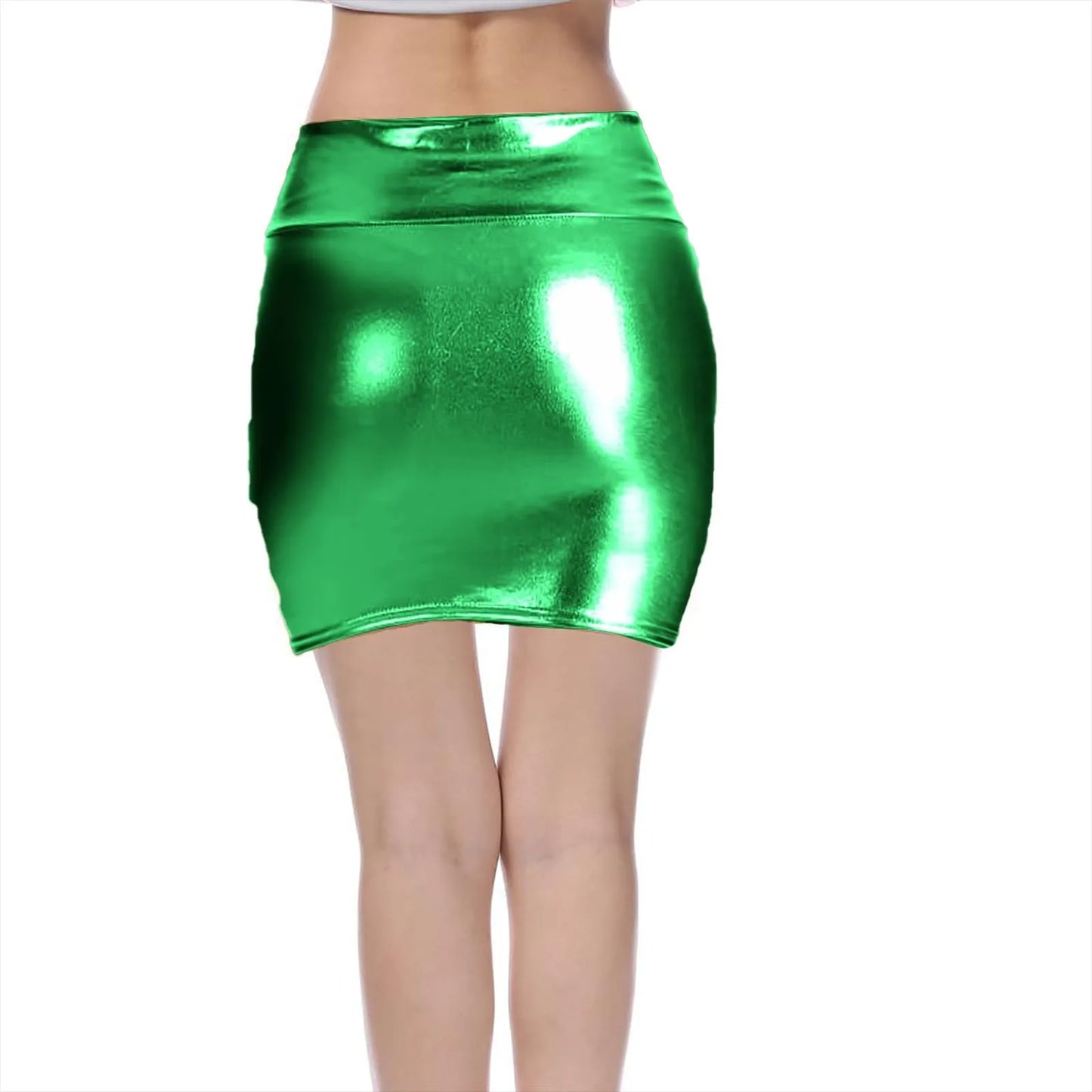 Sexy PU Leather Short Skirts for Women Club Prom Performance Solid High Waist Mini Skirt Gold Red Shine Bright Fladas Mujer XXL